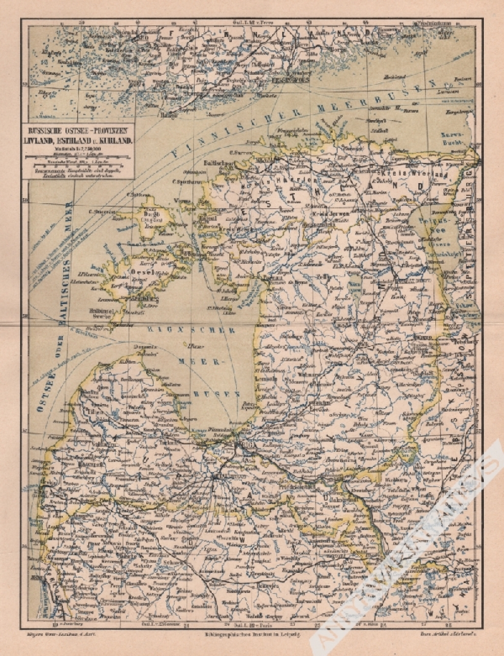 [mapa, ok. 1890] Russische Ostsee-Provinzen. Esthland, Livland und Kurland [Estonia, Łotwa i Kurlandia]