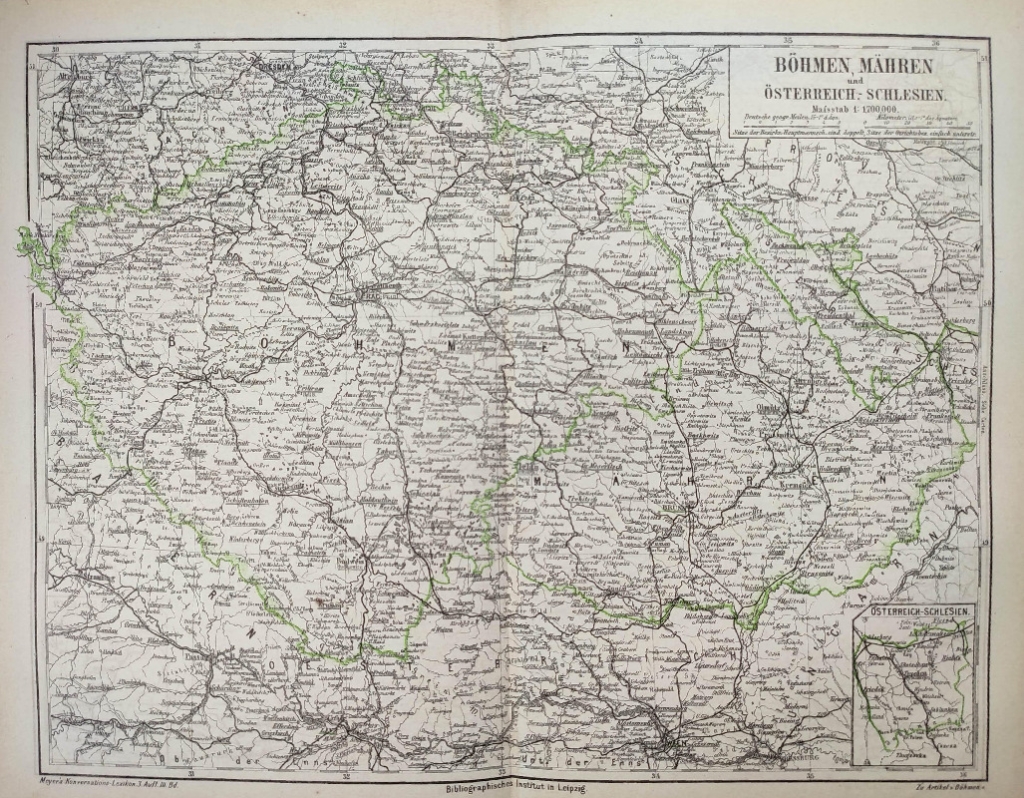 [mapa, Czechy, Morawy, Śląsk, 1886] Bohmen, Mahren und Osterreich. - Schliesen