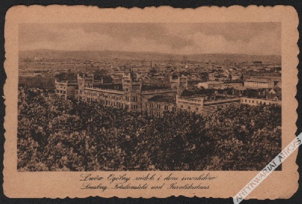 [pocztówka, 1918] Lwów. Widok ogólny i dom inwalidów. Lemberg. Totalansicht und Invalidenhaus