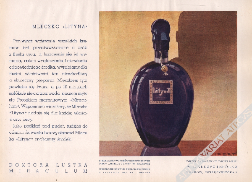[druk reklamowy, 1935] Mleczko "Lityna"