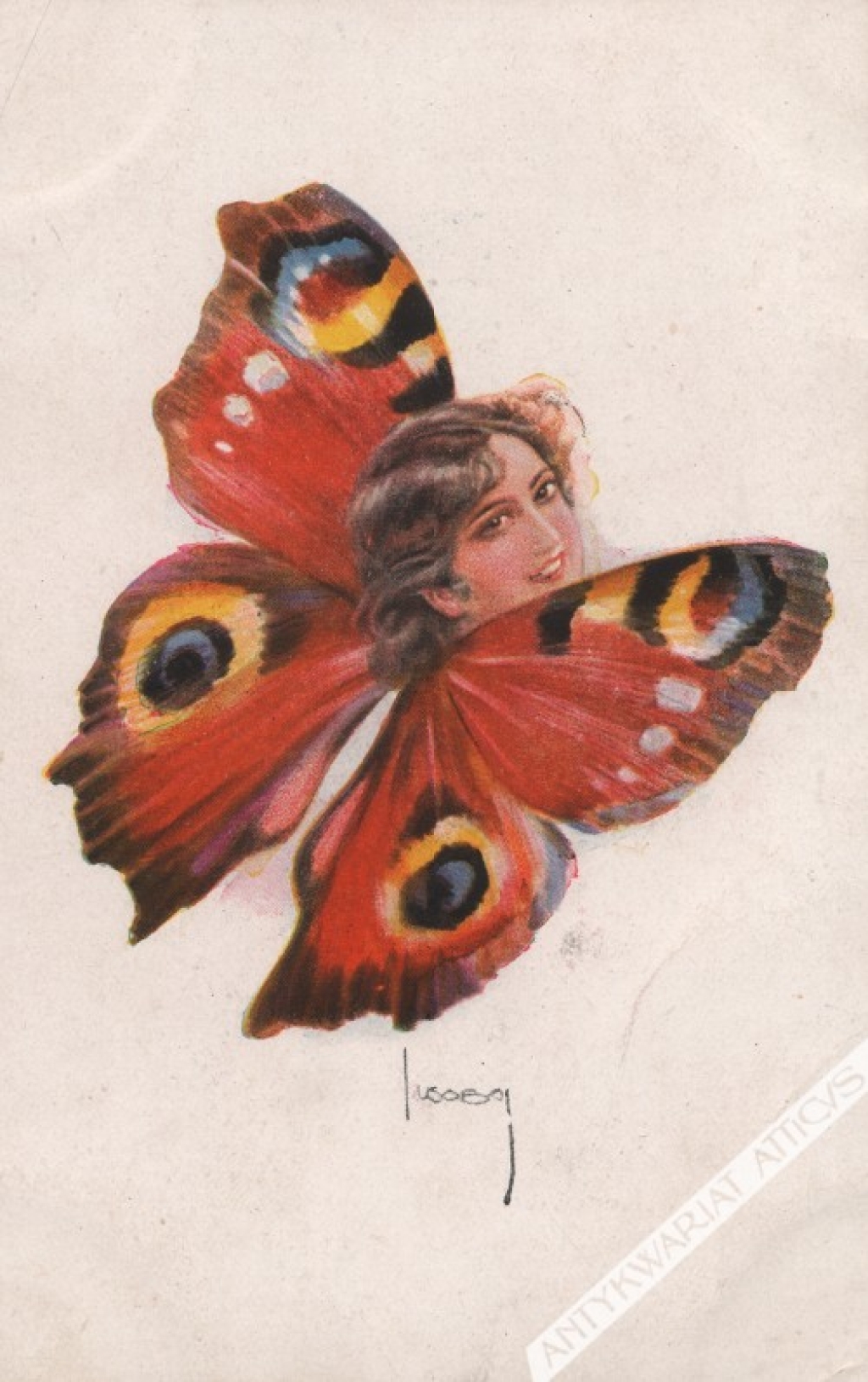 [pocztówka, lata 1930-te] [Kobieta-motyl]