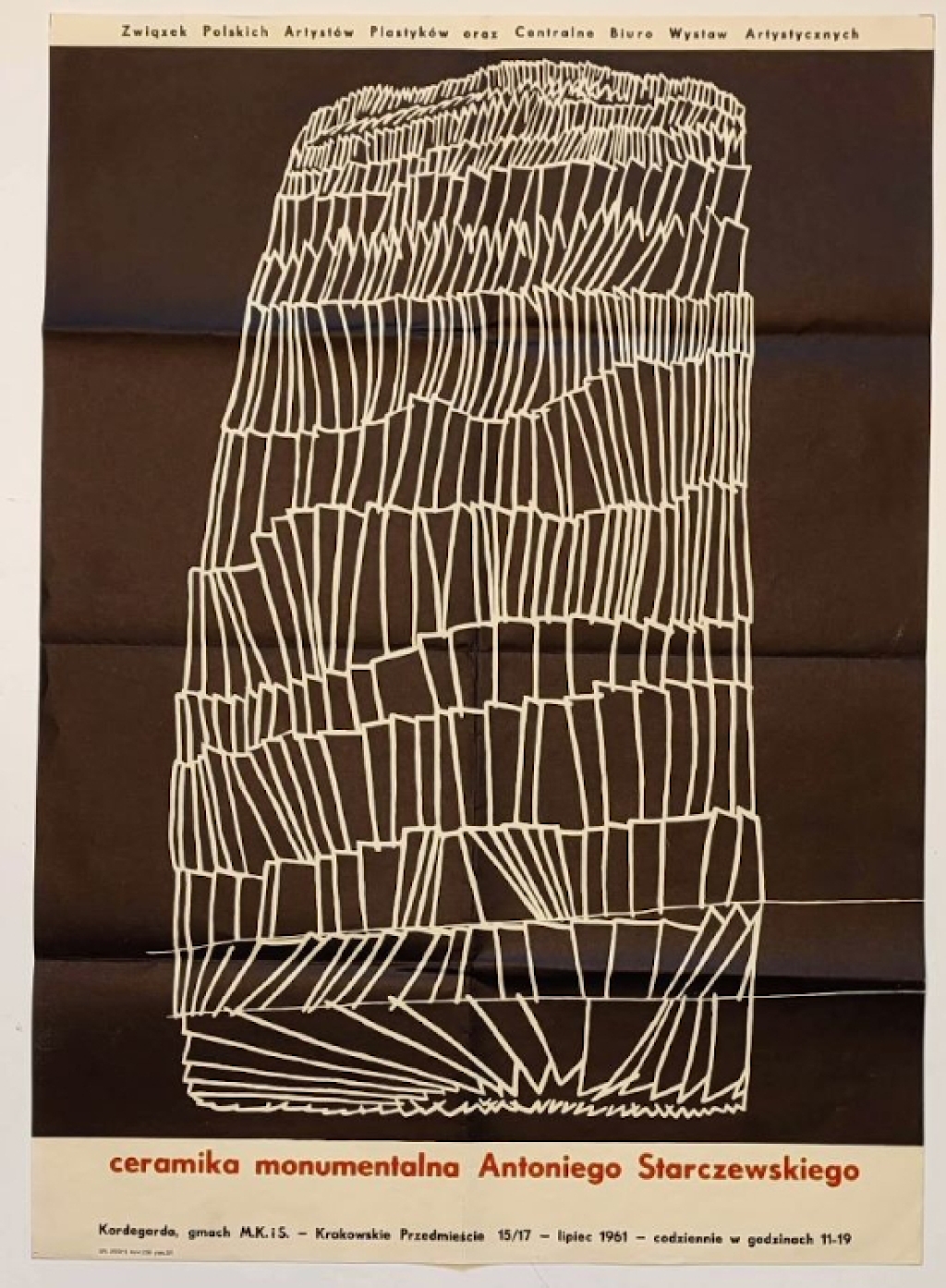 [plakat, 1961] Ceramika monumentalna Antoniego Starczewskiego [wystawa] Kordegarda, lipiec 1961