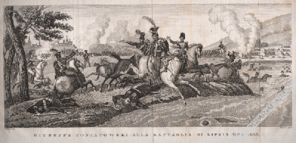 [rycina, 1831] Giuseppe Poniatowski alla Battaglia di Lipsia 1813. [Śmierć księcia Józefa Poniatowskiego w bitwie pod Lipskiem]