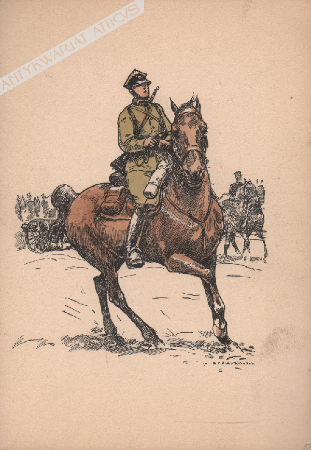 [pocztówka, ok. 1935] Artylerzysta konny