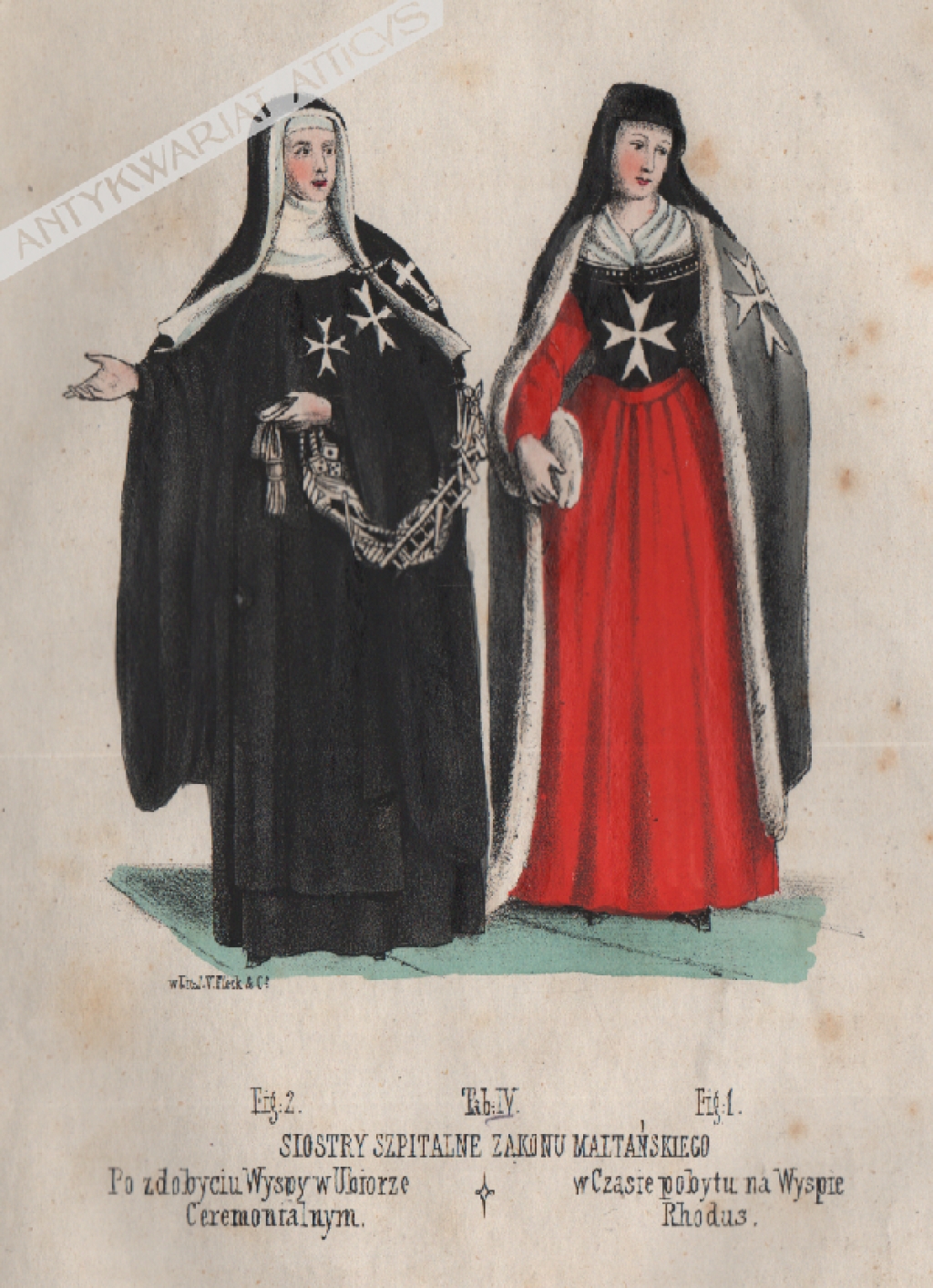 [rycina, ok. 1848] Siostry Szpitalne Zakonu Maltańskiego:  Po zdobyciu Wyspy w Ubiorze Ceremonialnym w Czasie pobytu na Wyspie Rhodus