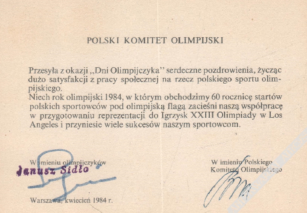 [pocztówka, 1984] Igrzyska Olimpijskie Tokyo '64 [autograf Janusza Sidło]