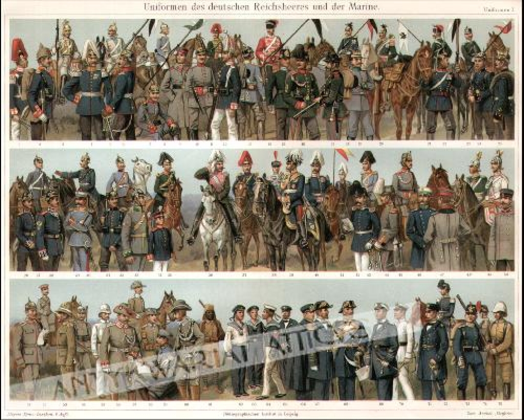 [rycina, 1908] Uniformen des deutschen Reichsheeres und der Marine [mundury wojskowe]