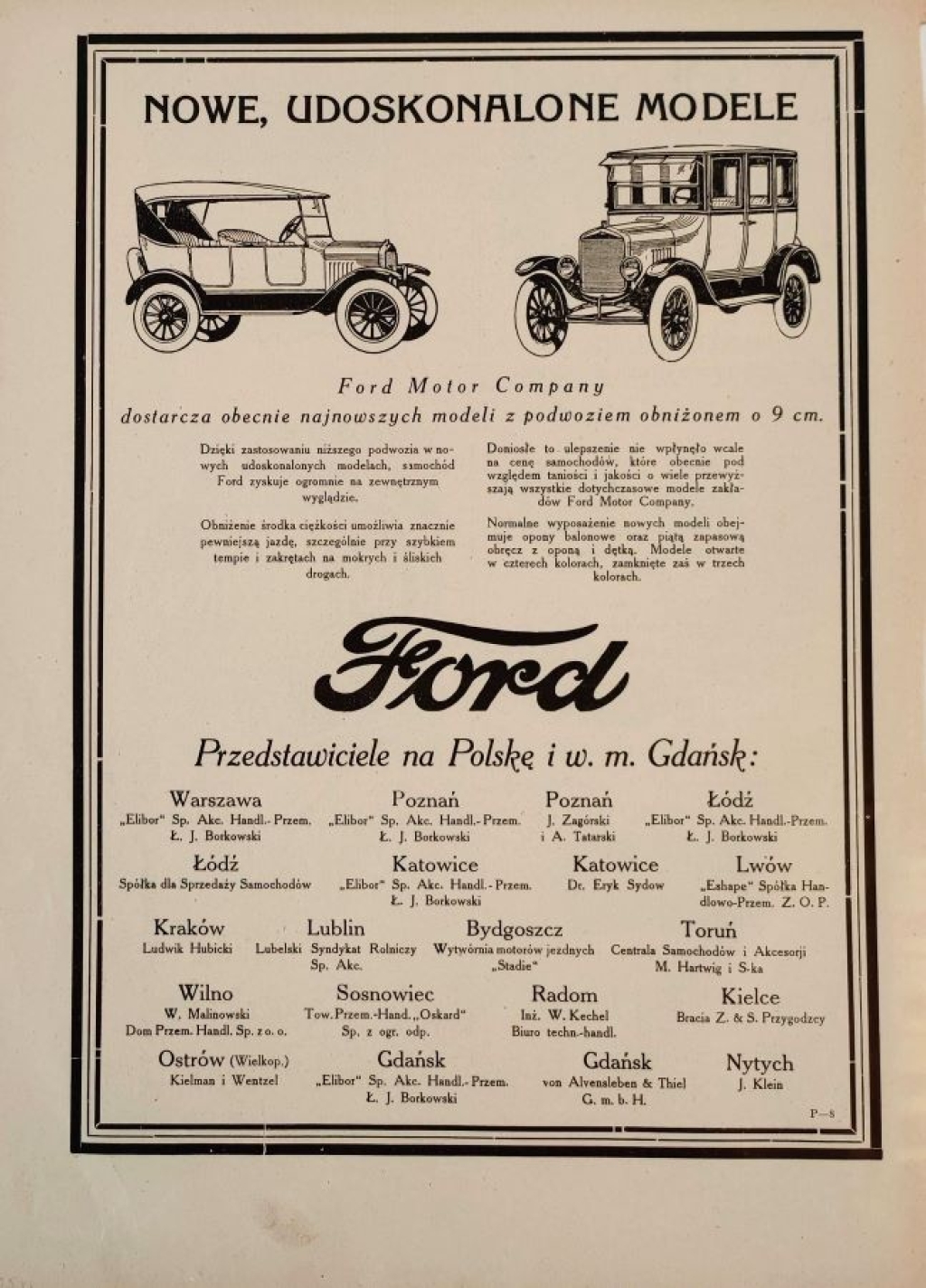 [reklama, 1925] FORD nowe udoskonalone modele Ford