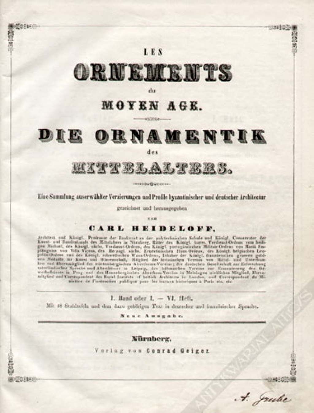 Les ornements du moyen ageDie Ornamentik des MittelaltersI. Band oder I.-VI. Heft [współoprawne z:]II. Band oder VII.-XII. Heft. 