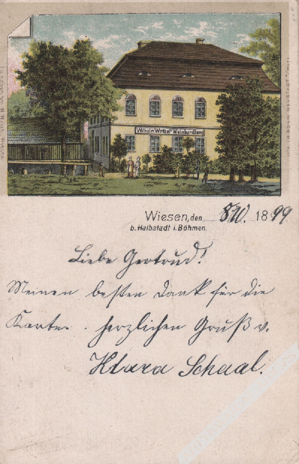 [pocztówka, 1899] Wiesen, b. Halbstadt i. Bohmen
