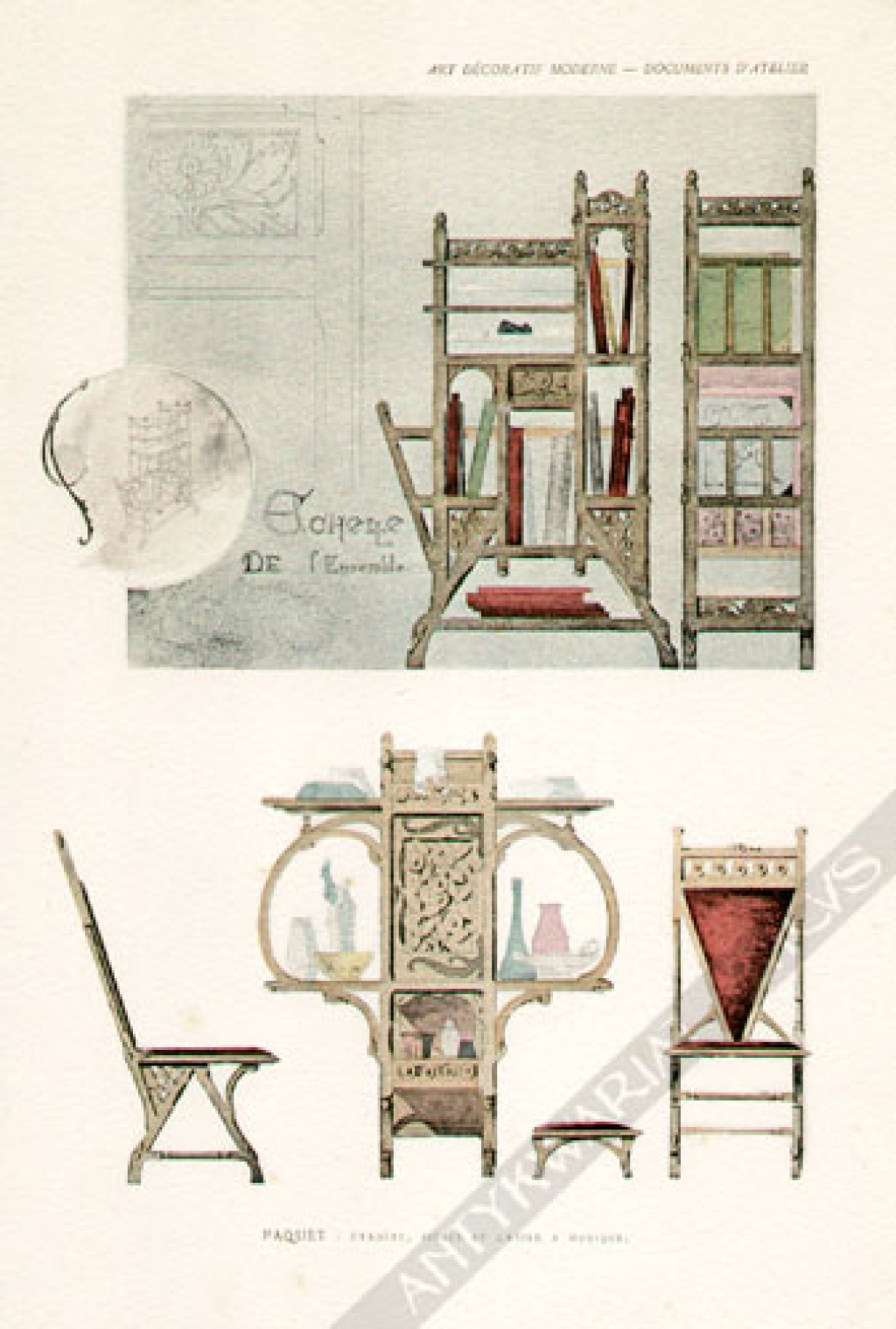 [rycina] Art Decoratif Moderne - Documents d'AtelierEtagere, Sieges et Casier a Musique
