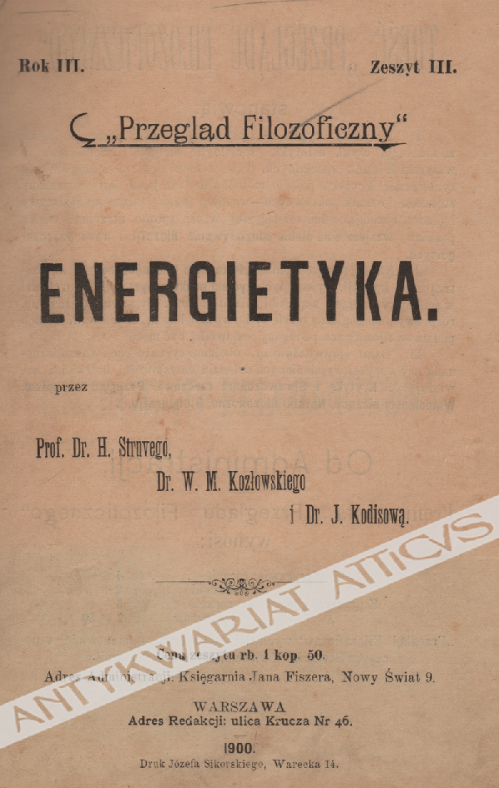 Przegląd Filozoficzny. Rok III (1900) - zeszyt III. Energietyka.