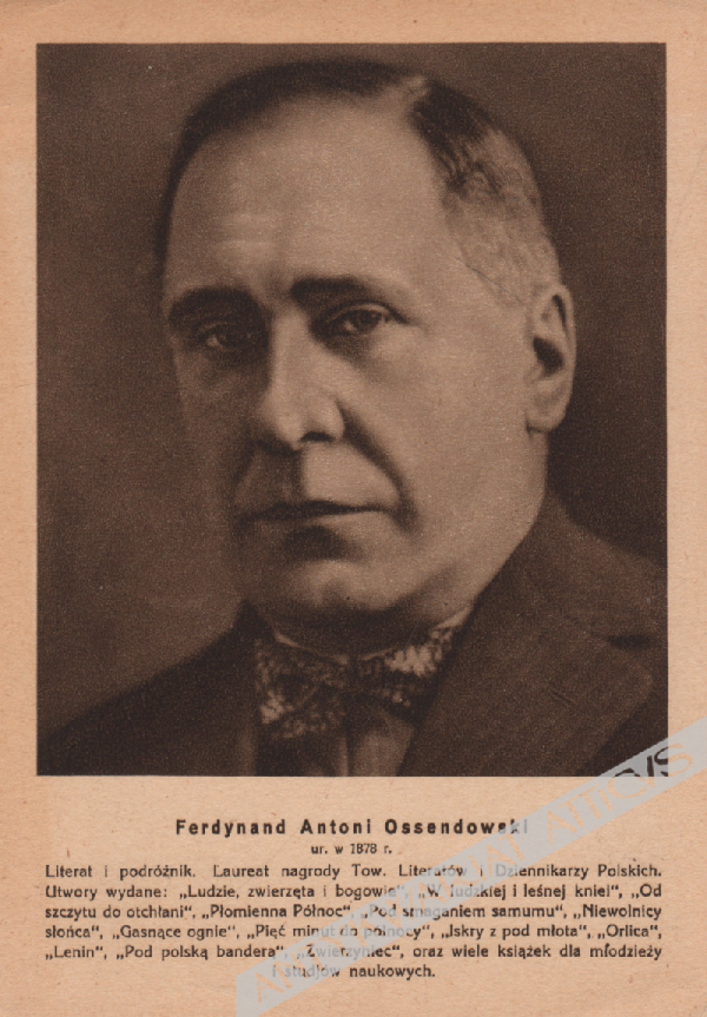 [pocztówka, 1933] Ferdynand Antoni Ossendowski
