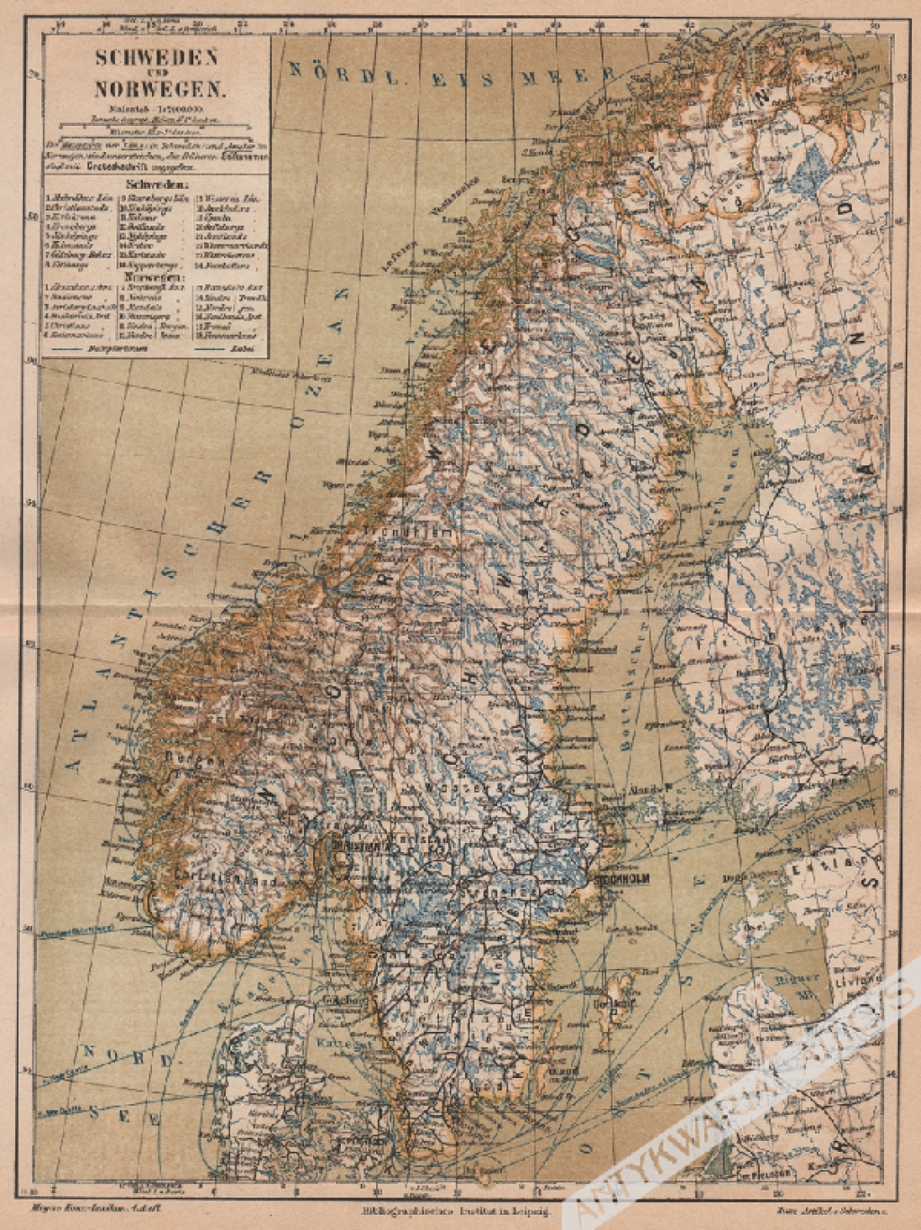 [mapa, 1878] Schweden und Norwegen [Szwecja i Norwegia]