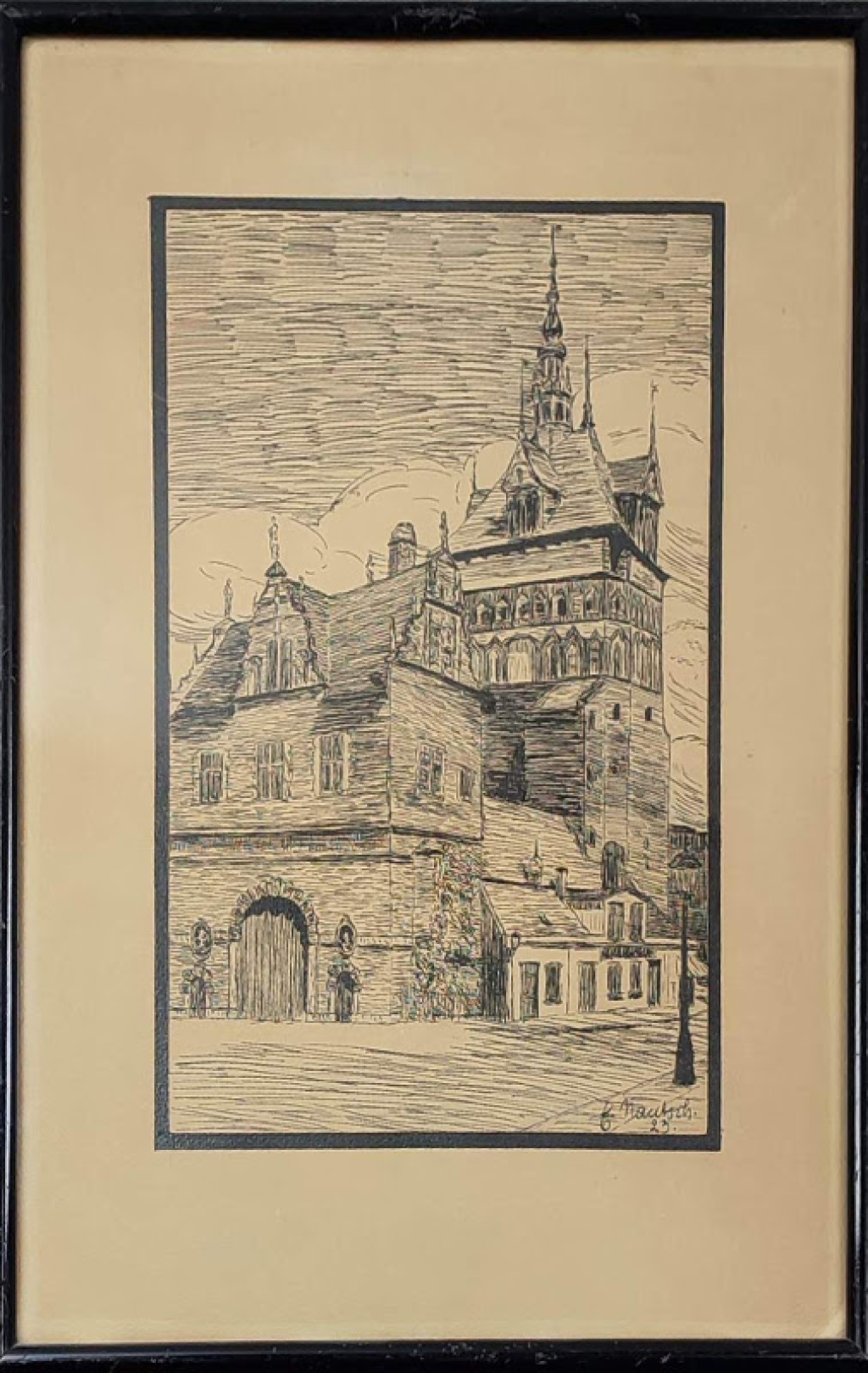 [rysunek piórkiem, 1923] [Gdańsk. Wieża Więzienna i Katownia]