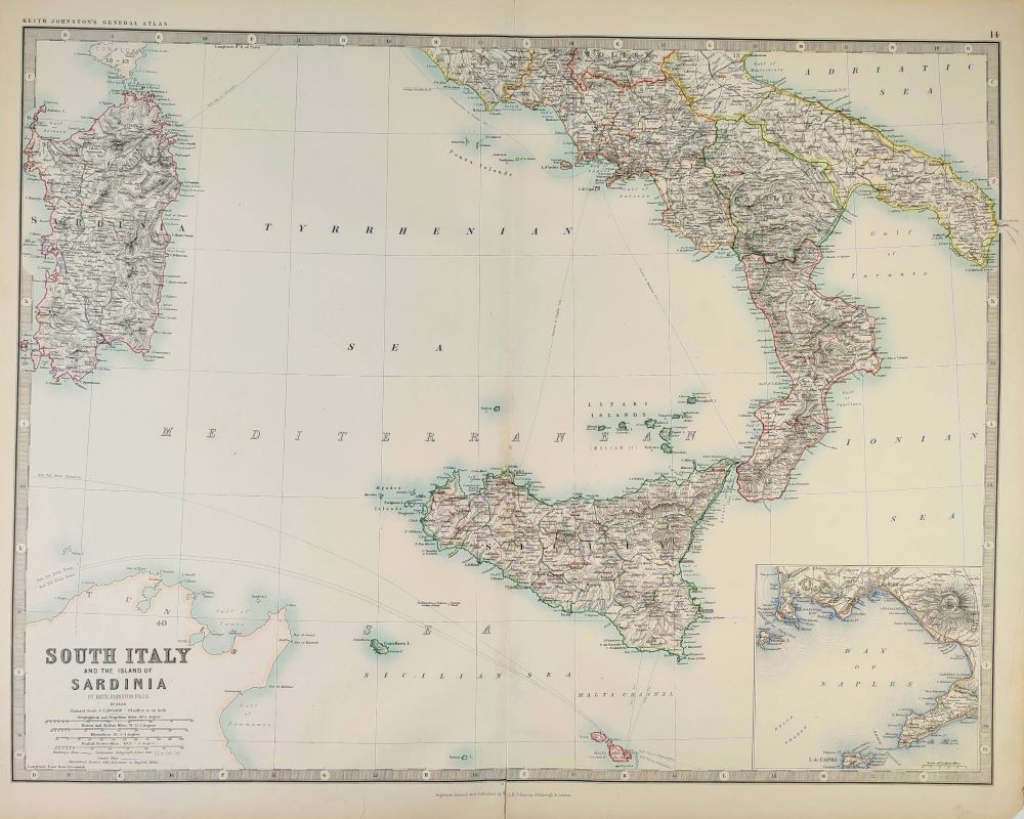 [mapa, Południowe Włochy, Sardynia ok.1860] South Italy and the Island of Sardinia