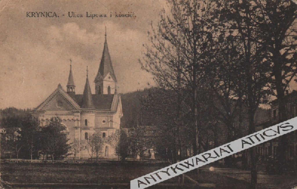 [pocztówka, ok. 1910-20] Krynica - Ulica Lipowa i kościół.