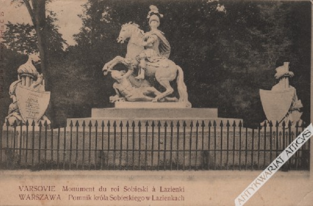 [pocztówka, ok. 1900] Warszawa. Pomnik króla Sobieskiego Varsovie Monument du roi Sobieski a Lazienki
