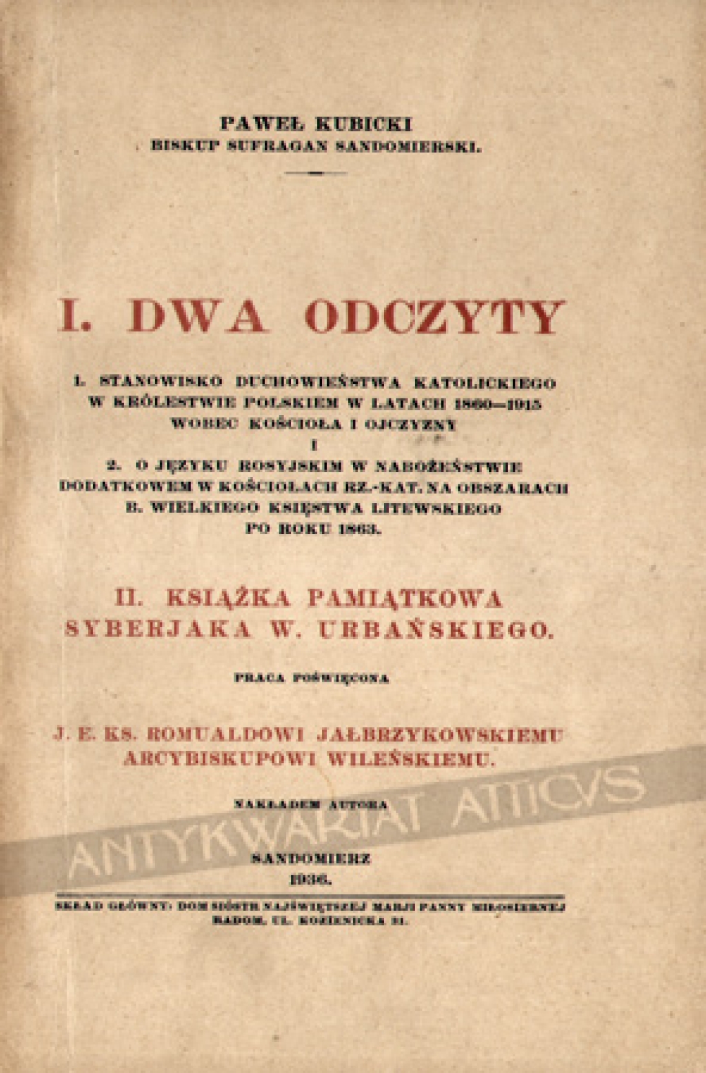 I. Dwa odczytyII. Książka pamiątkowa syberjaka W. Urbańskiego
