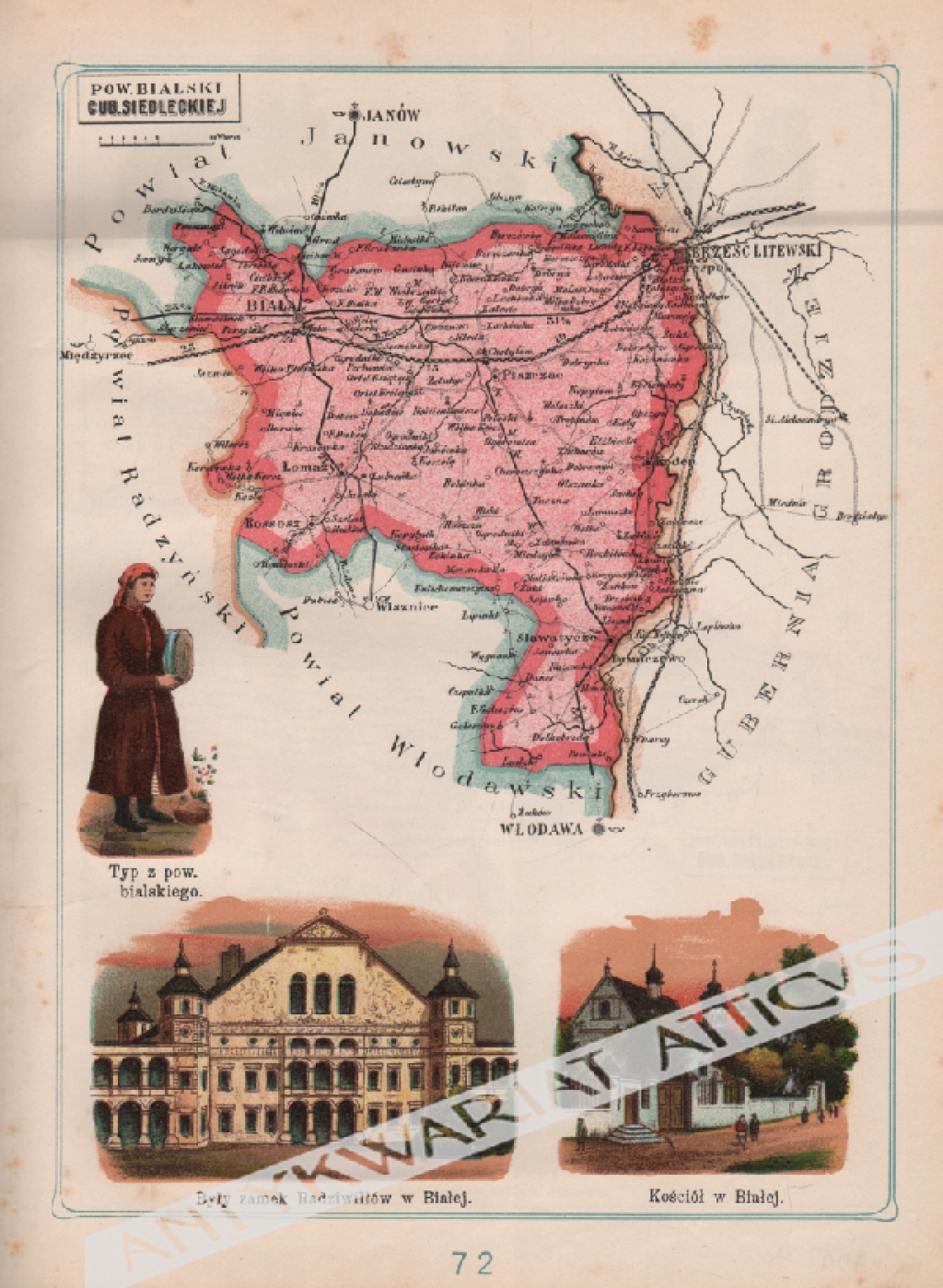 [mapa, 1907] Powiat Bialski Guberni Siedleckiej