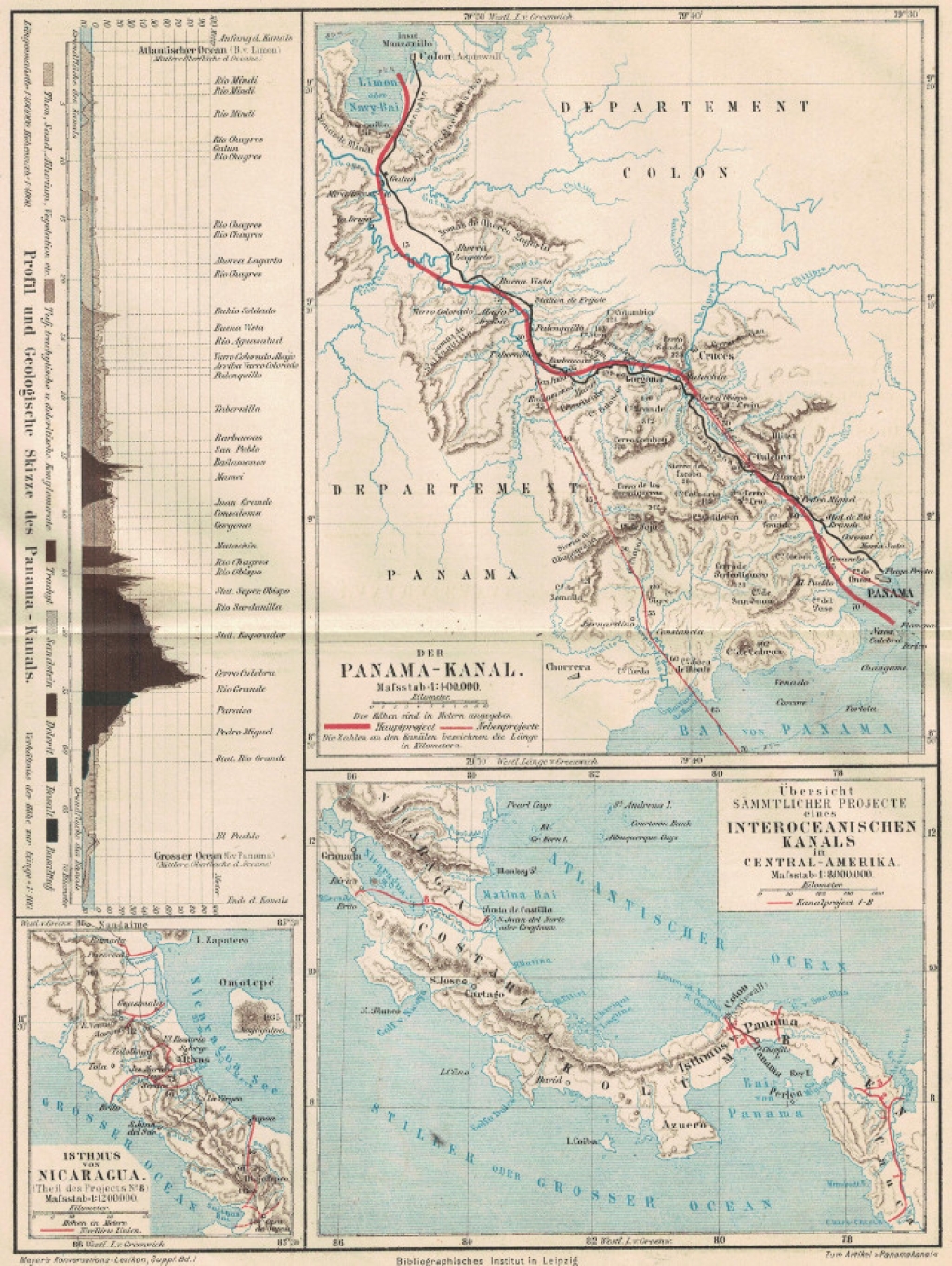 [mapa, 1880] Der Panama-Kanal [Kanał panamski]