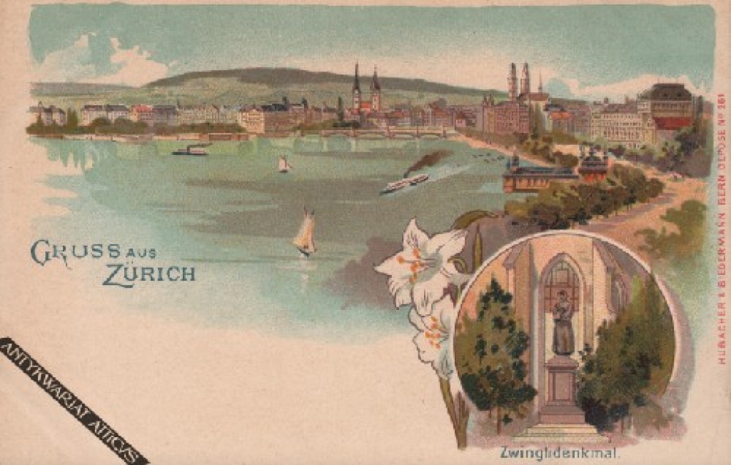 [pocztówka, ok. 1900] Gruss aus Zürich. Zwinglidenkmal.