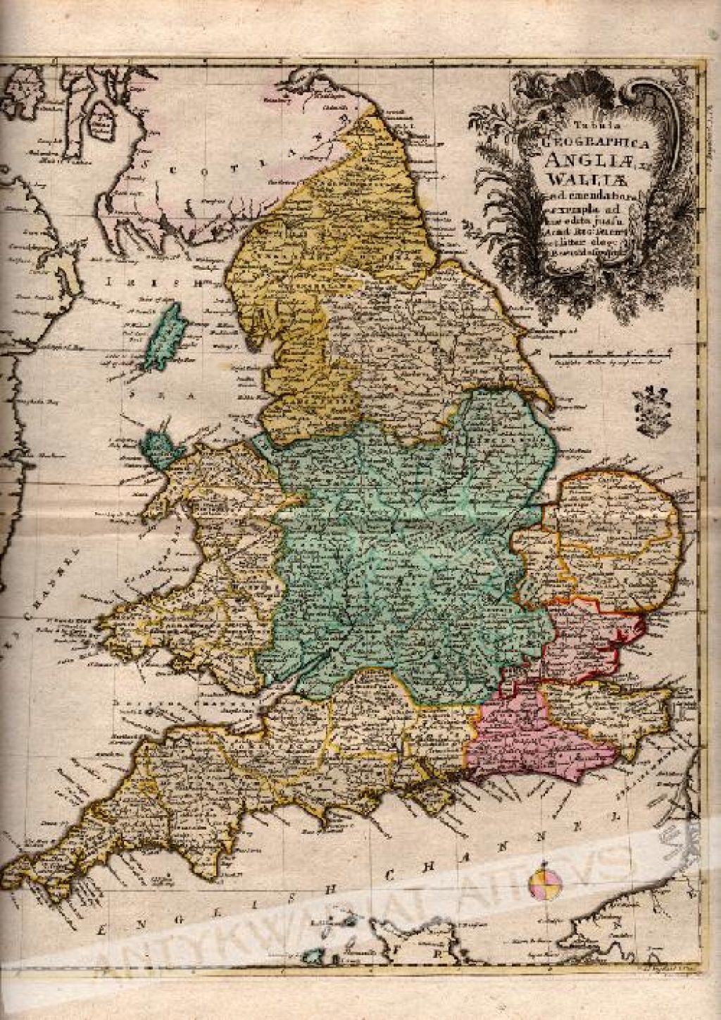 [mapa Anglii i Walii, 1760] Tabula Geographica Angliae et Walliae ad emendiantora exempla adhuc edita jussu Acad. Reg. Scient. et Litter.  eleg. Boruss. descripta