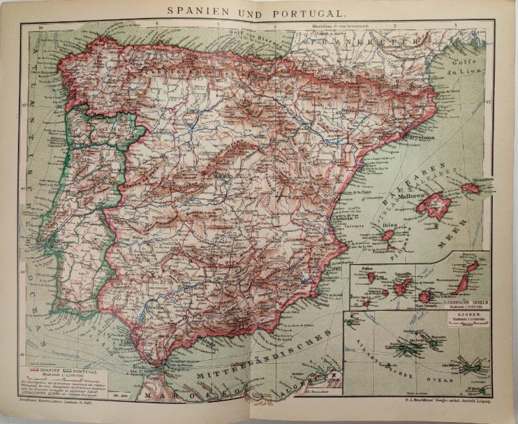 [mapa, 1908] Spanien und Portugal [Hiszpania i Portugalia]