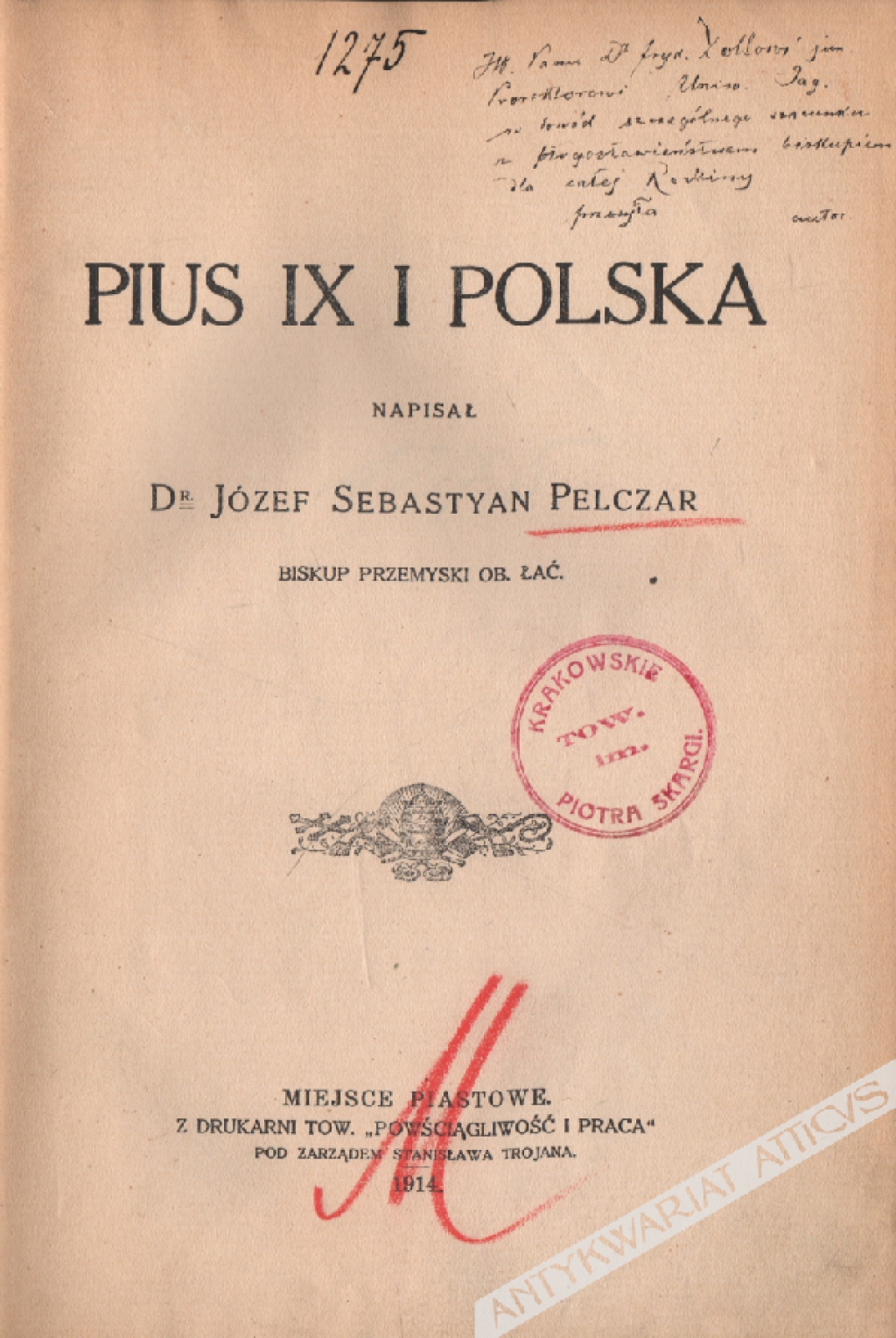 Pius IX i Polska [dedykacja od autora]