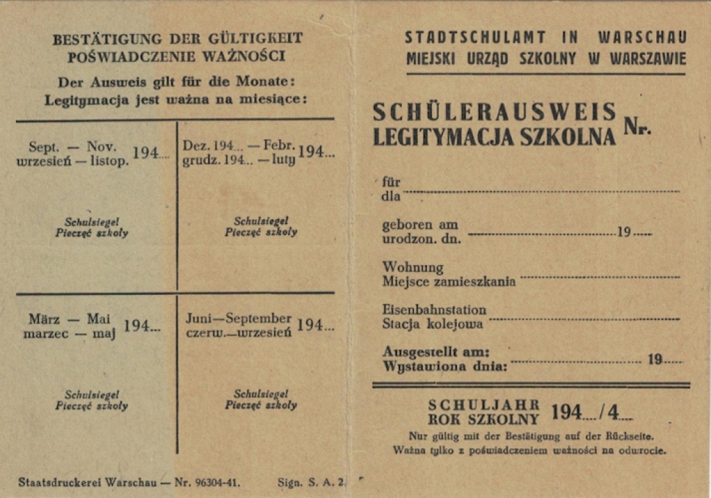 [dokument, lata 1940-ter.] Legitymacja szkolna [Generalna Gubernia] [czysty blankiet]