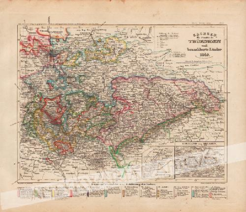 [mapa, Saksonia i Turyngia 1849] Sachsen, die Staaten in Thuringen und benachbarte Lander