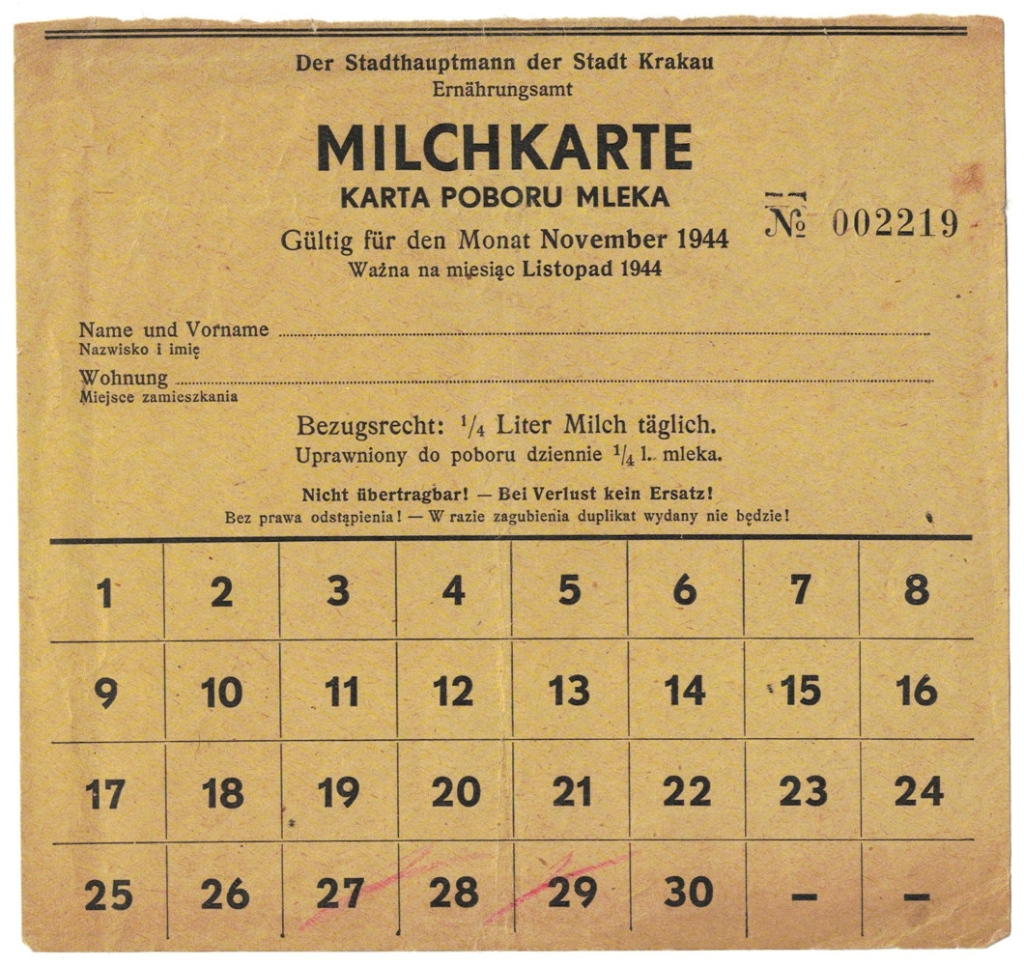 [karta żywnościowa, 1944] Milchkarte. Karta poboru mleka ... na miesiąc Listopad 1944
