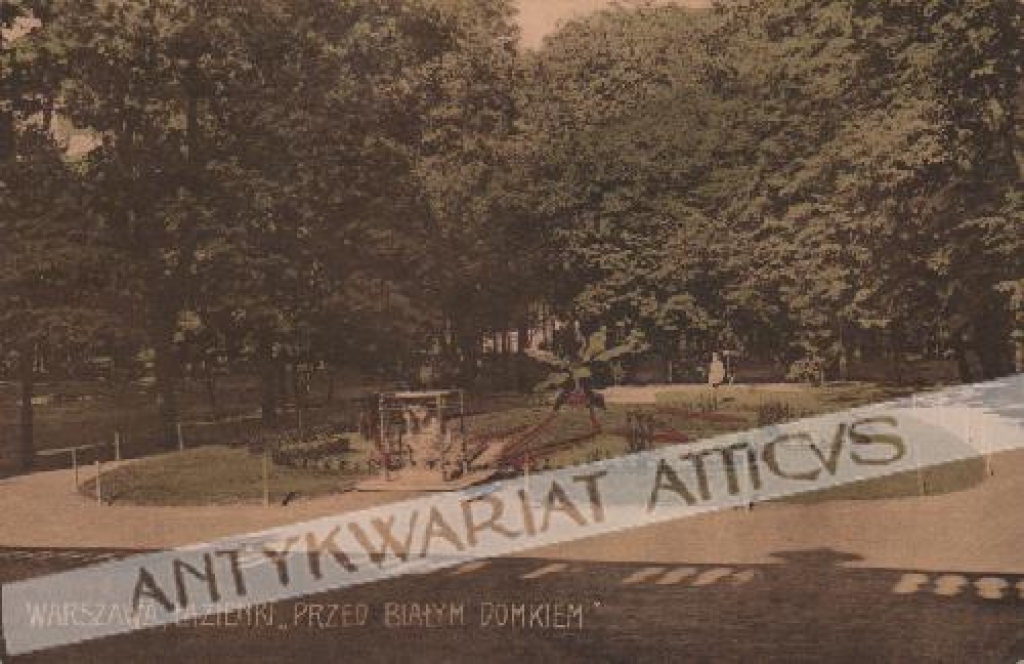 [pocztówka,  ok.1910] Warszawa, Łazienki \"Przed białym domkiem\"