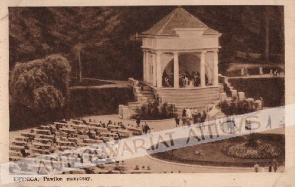 [pocztówka, lata 1930-te] Krynica. Pawilon muzyczny