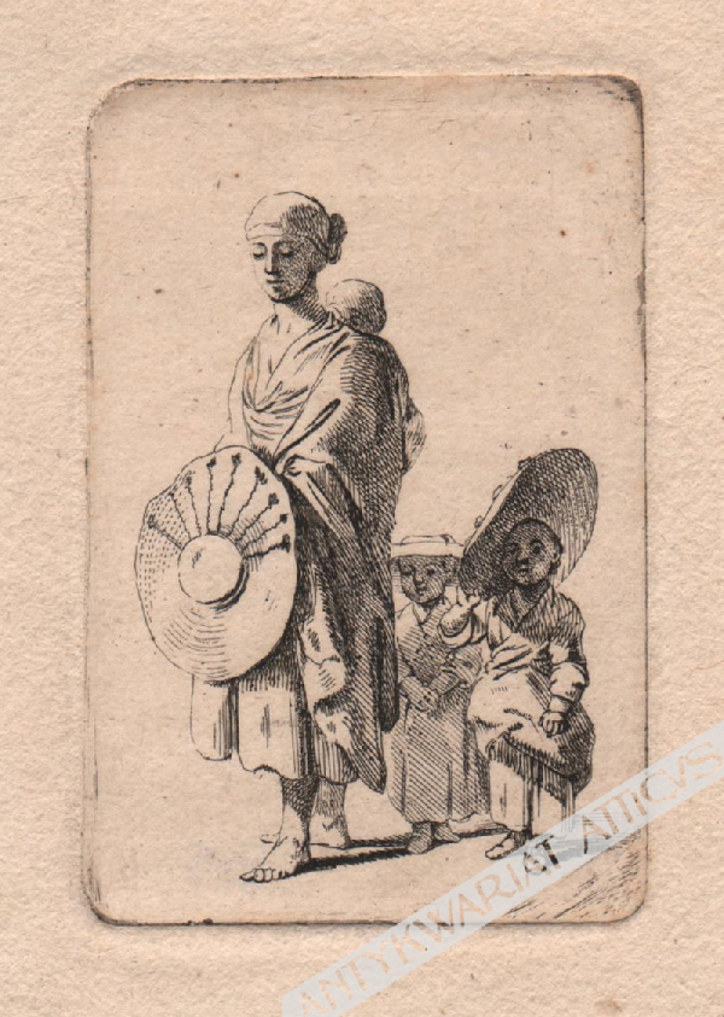 [ryciny, 1764] Cudzoziemka z trojgiem dzieci; Kobieta z dwojgiem dzieci