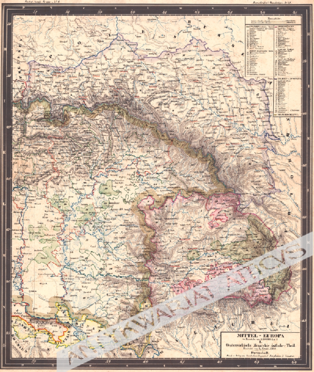[mapa, Europa Centralna - Austria, część wschodnia, 1850] Mittel - Europa I. Oesterreichische Monarchie, ostlicher Theil  [m. in. Galicja]