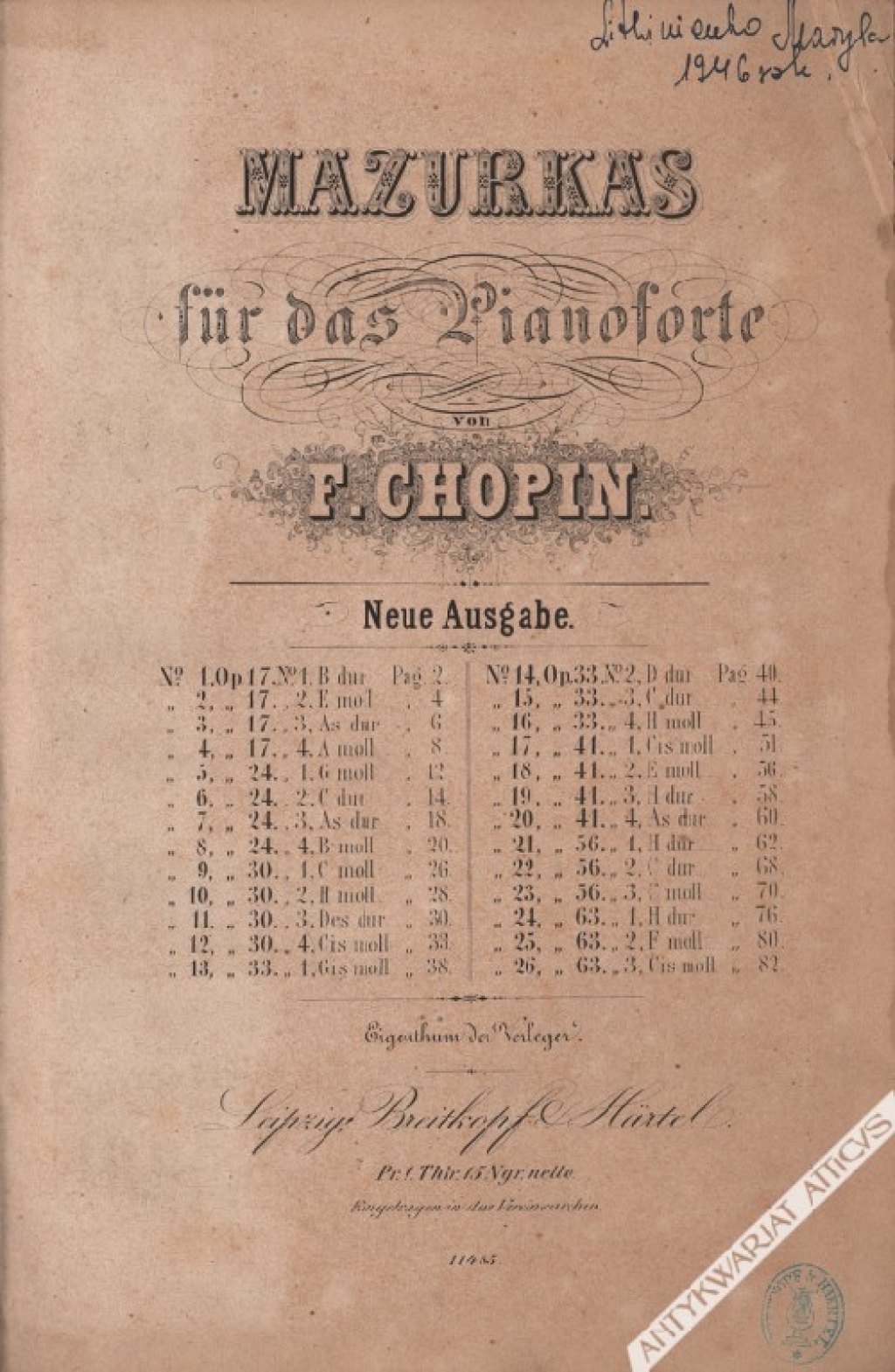 Mazurkas für das Pianoforte von F. Chopin. Neue Ausgabe