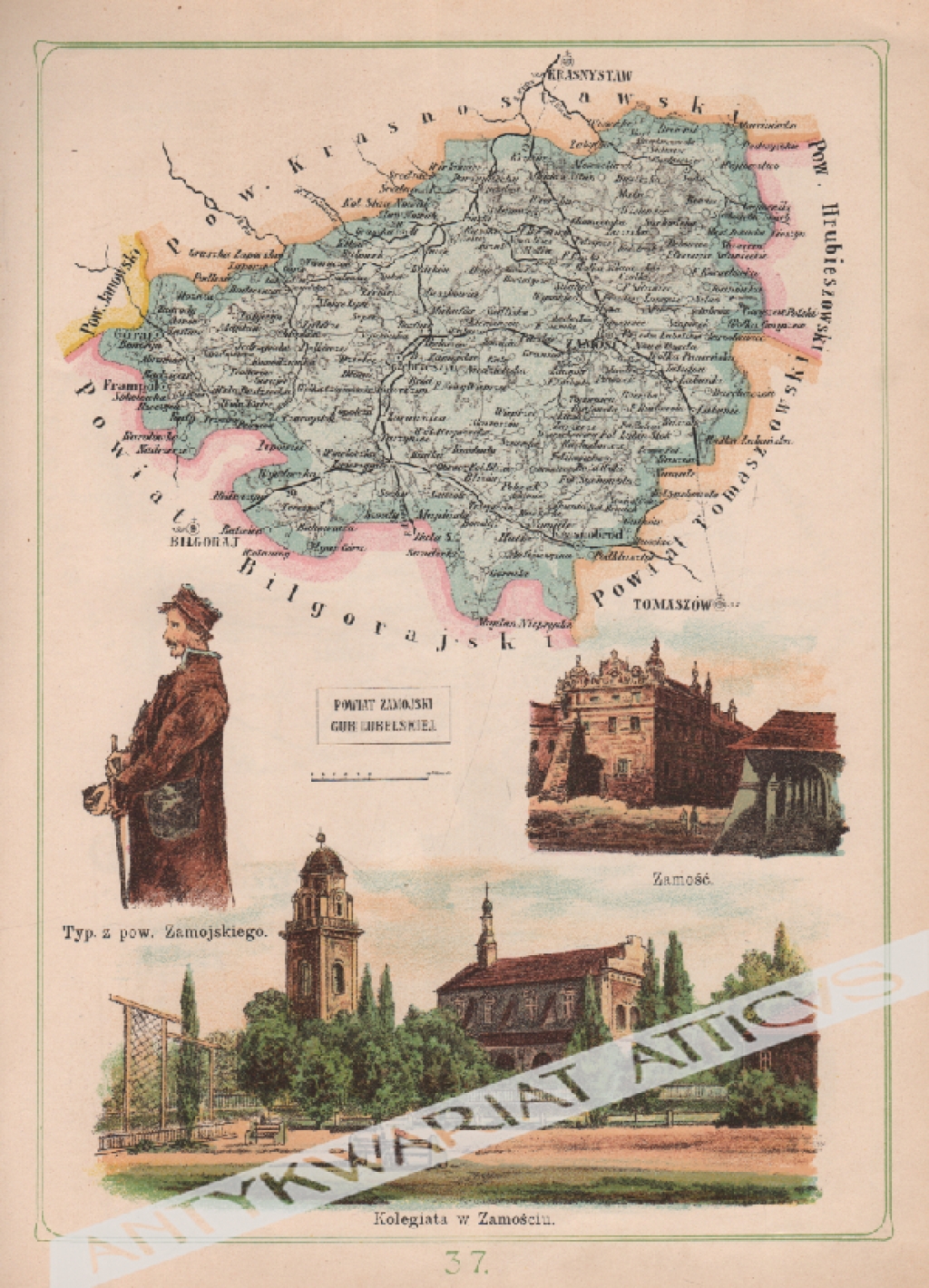 [mapa, 1907] Powiat Zamojski Gub. Lubelskiej