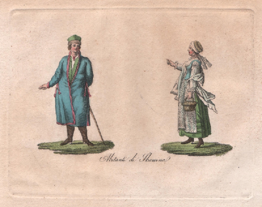 [rycina, 1831] [Mieszkańcy Skawiny w strojach ludowych] Abitanti di Skawina