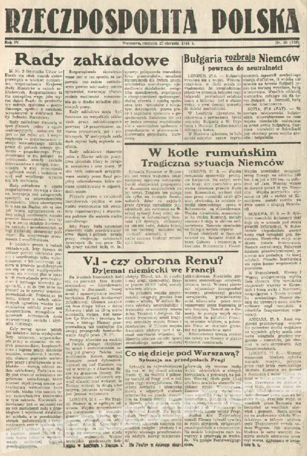 [Gazeta z okresu Powstania Warszawskiego] Rzeczpospolita Polska (Niedziela 27 sierpnia 1944)