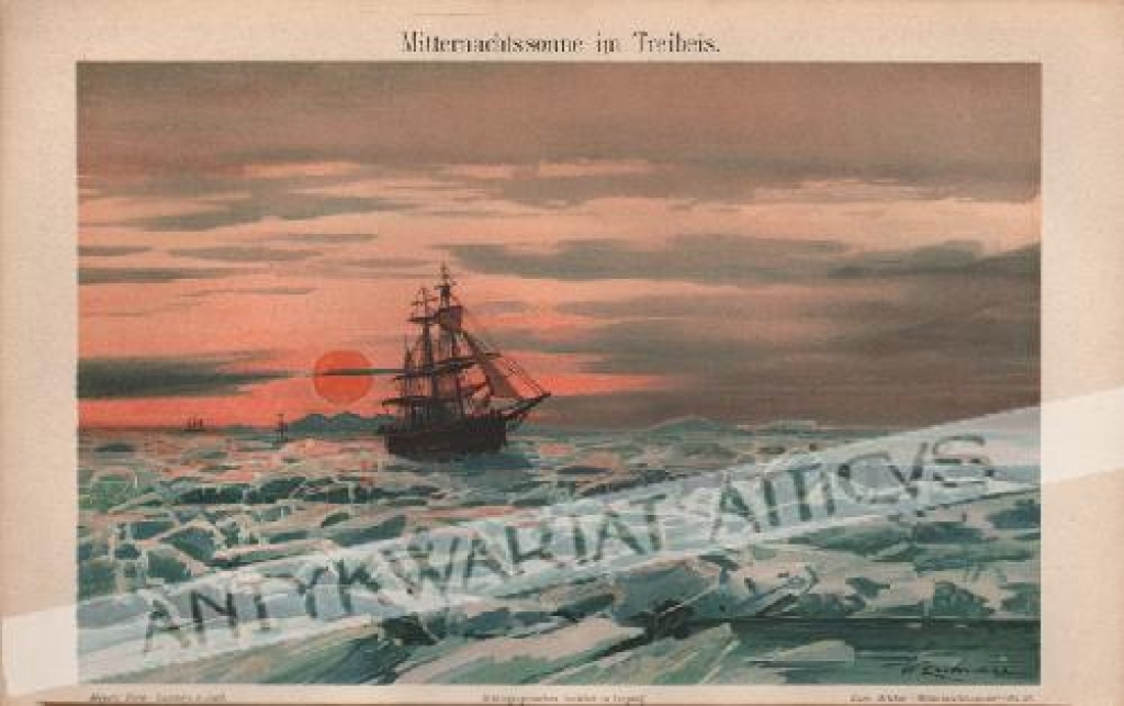 [rycina, 1898] Mitternachtssonne im Treibeis [dzień polarny wśród kry lodowej]