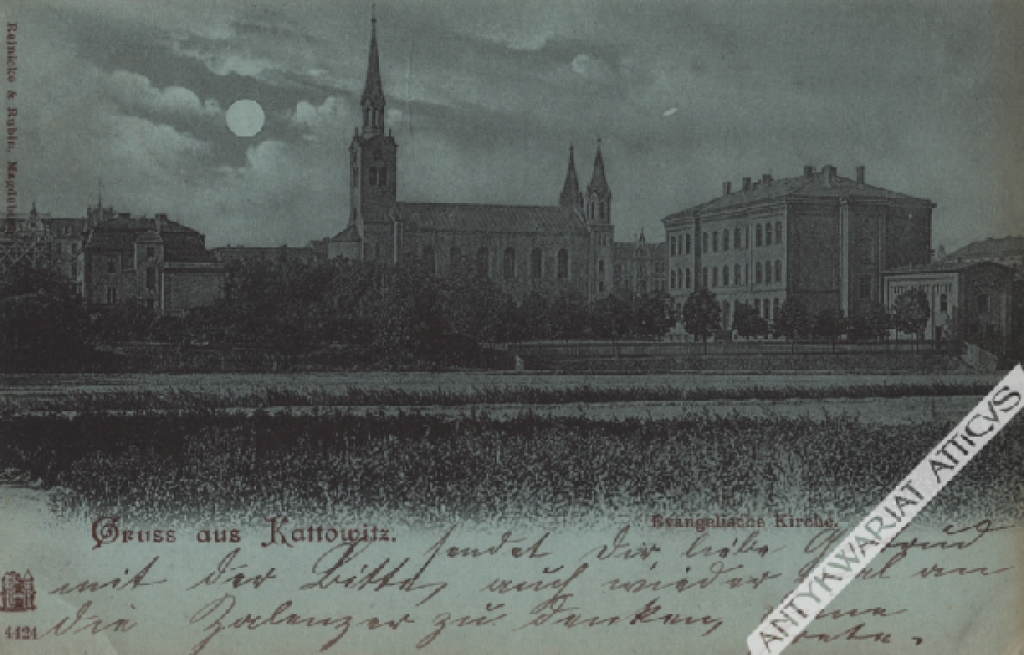 [pocztówka, 1899] Gruss aus Kattowitz. Evangelische Kirche.[Katowice]