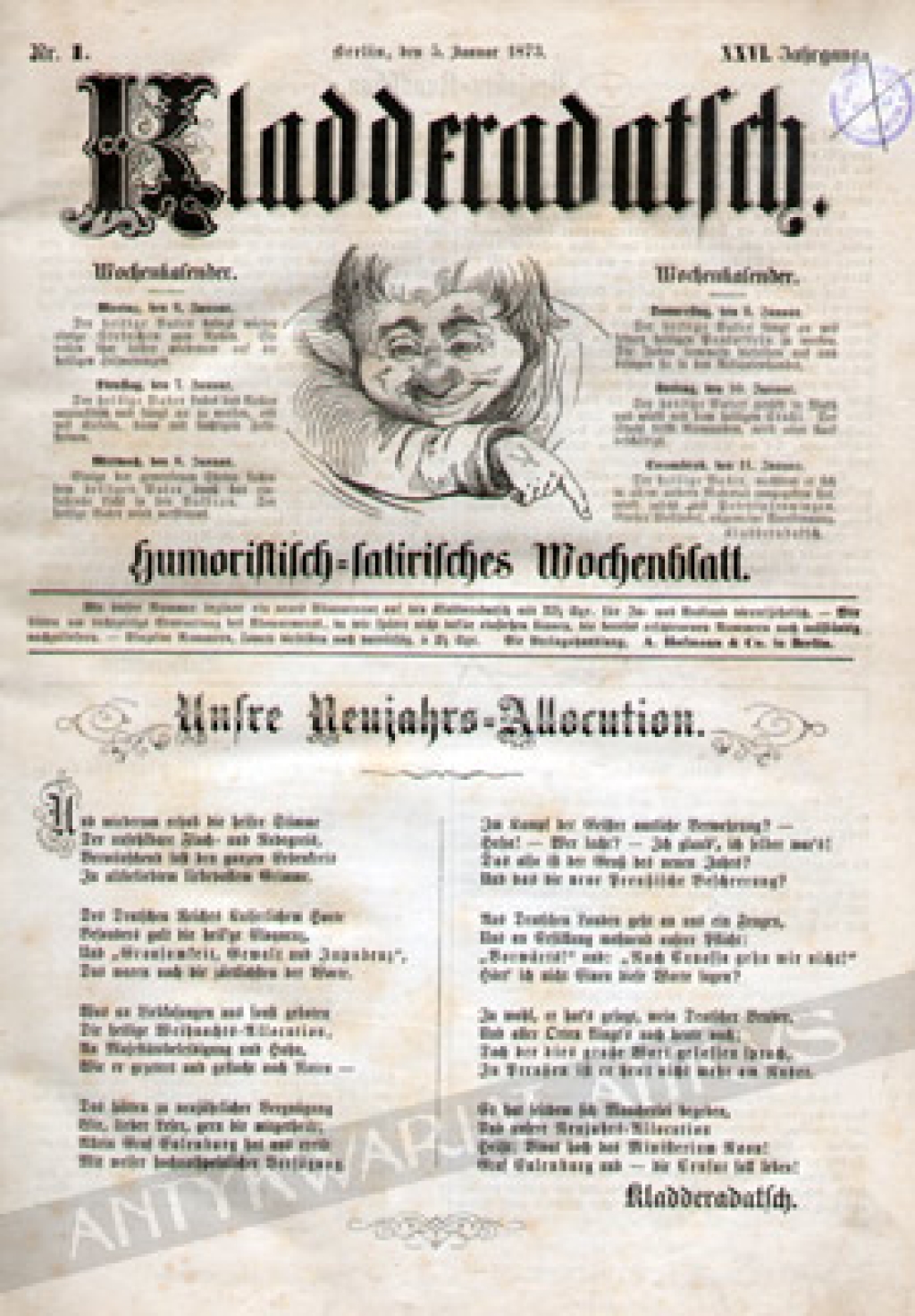 Kladderadatsch. Humoristisches Wochenblatt, 1873 [rocznik]