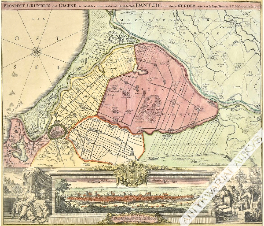 [plan Gdańska, ok. 1720] Prospect, Grundris und Gegend der Polnischen Vesten Reichs und Handels-Stadt Dantzig und ihrem Werder...