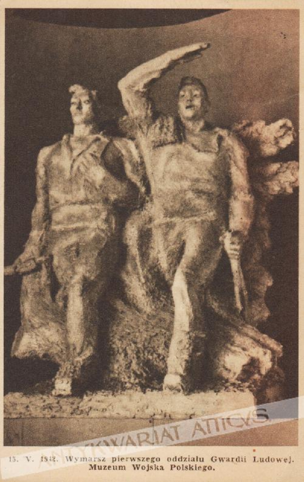 [pocztówka] 15.V.1942 Wymarsz pierwszego oddziału Gwardii Ludowej Muzeum Wojska Polskiego.