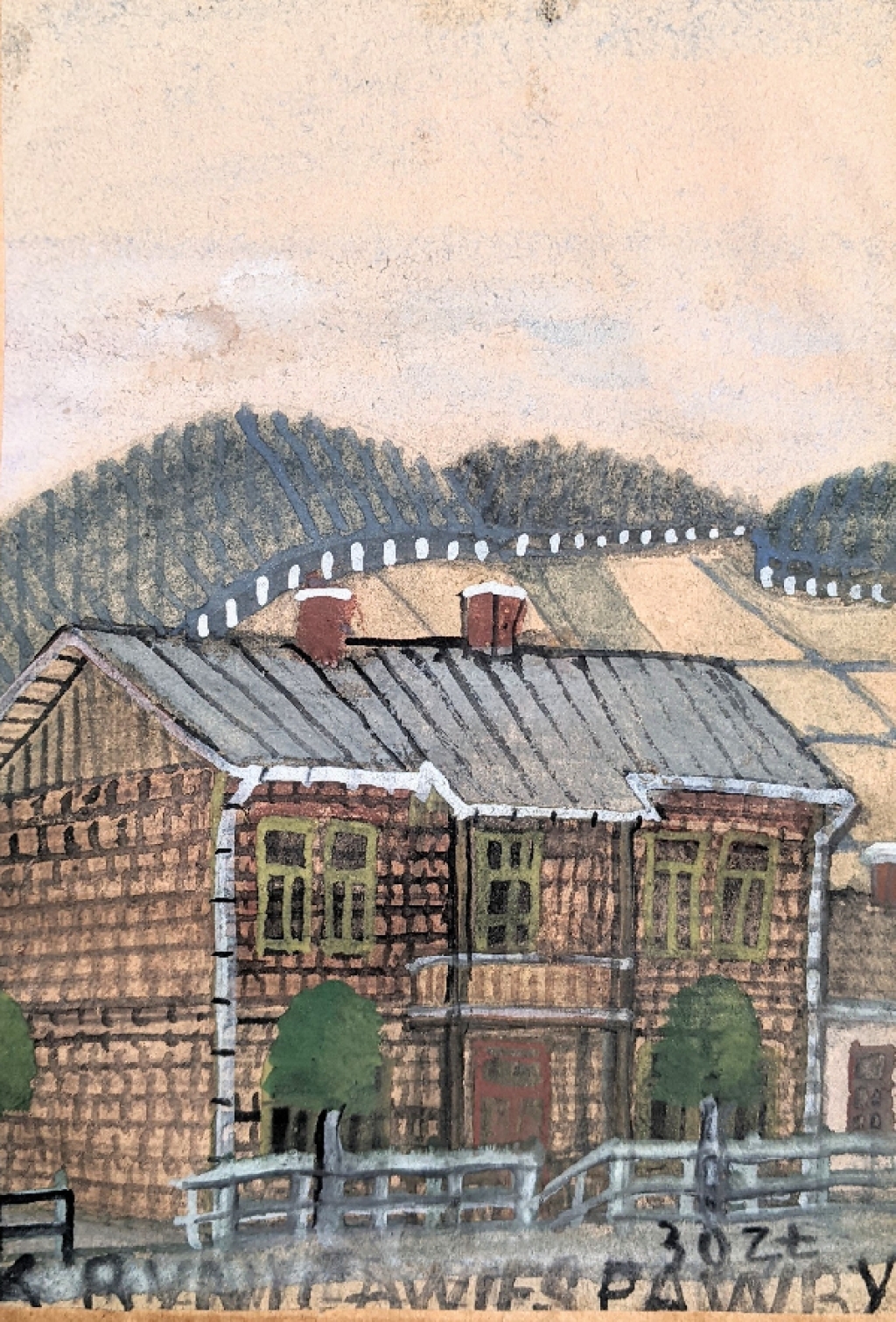 [akwarela, ok. 1952] [widok Krynicy] Krynica Wieś