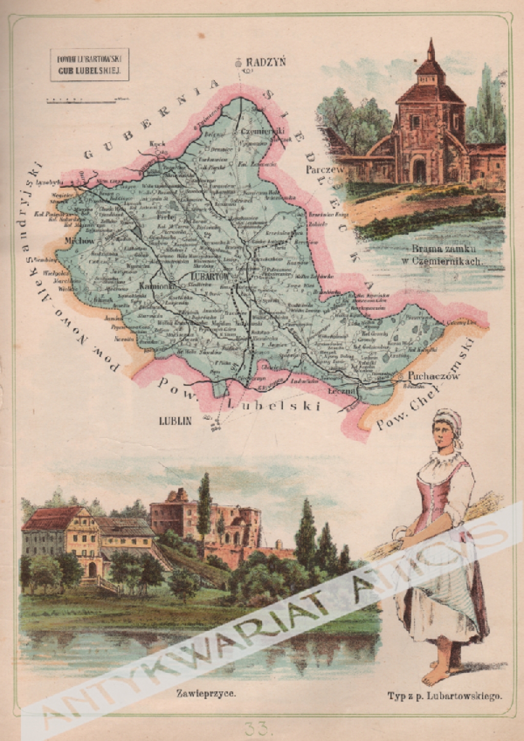 [mapa, 1907] Powiat Lubartowski Gub. Lubelskiej