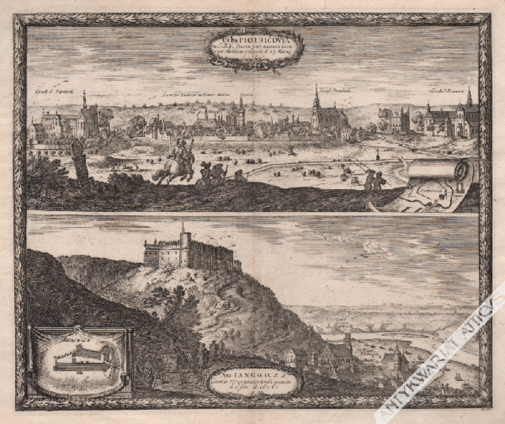 [rycina, Piotrków Trybunalski, Janowiec, 1696] Urbs Piotricovia Arx Ianowicz