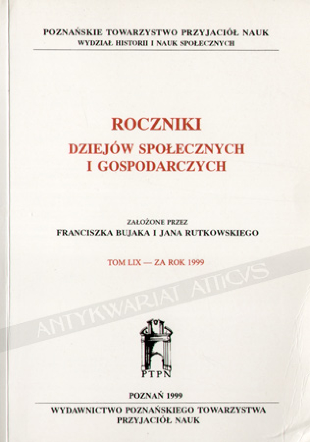 Roczniki dziejów społecznych i gospodarczych, tom LIX - za rok 1999