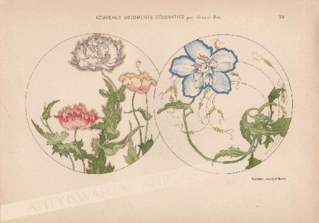 [rycina, ok. 1900] Deux plats decoratifs, pavots  [zdobnictwo secesyjne]